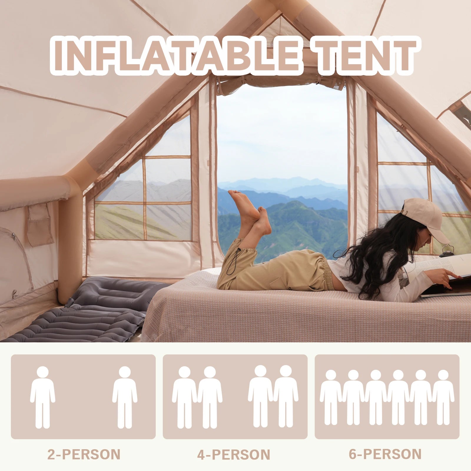 PAKICETUS Inflatable Tent with Skylight. Quick Setup with Pump 4-6 Persons