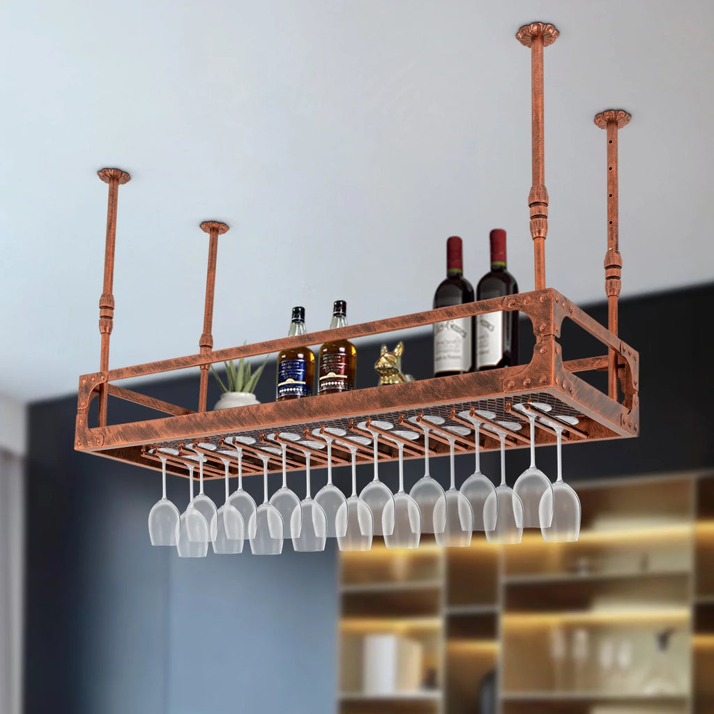 Ceiling Mount Iron Wine Rack with Stemware Holder