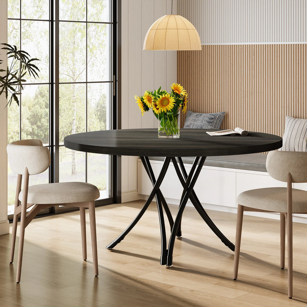 Tribesigns Large Round Wooden Dining Table with Artistic Based Legs for 4-6 People