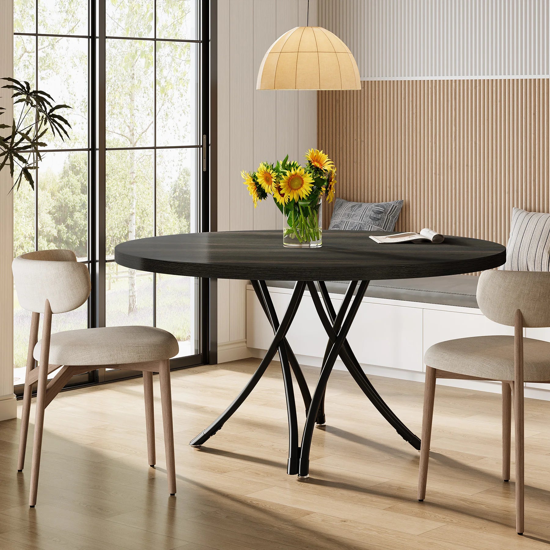 Tribesigns Large Round Wooden Dining Table with Artistic Based Legs for 4-6 People
