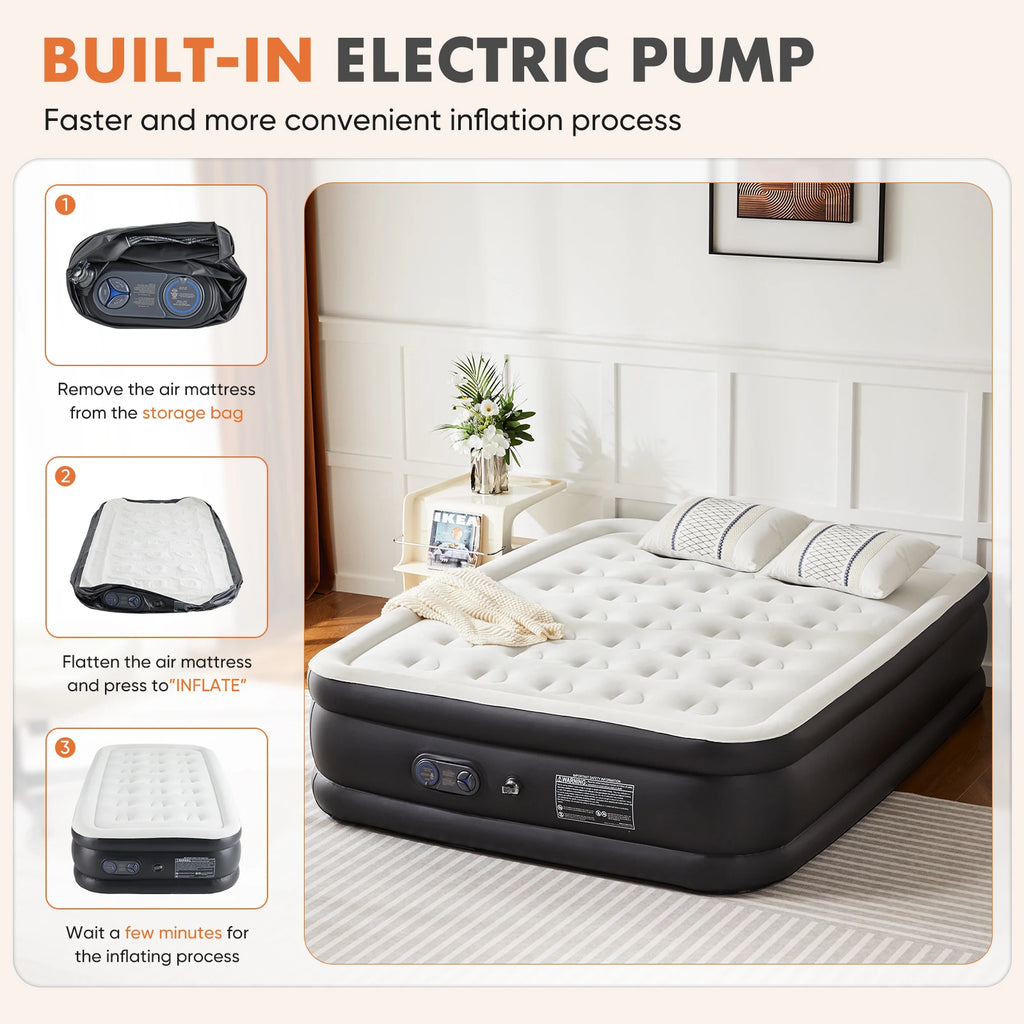 MCQ 16" Air Mattress with Built in Pump Non-Slip Bottom