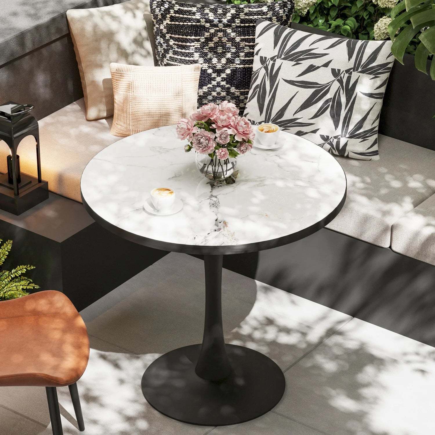 Leisure Stone Top Round Dining Table for 2-3 People No Chairs