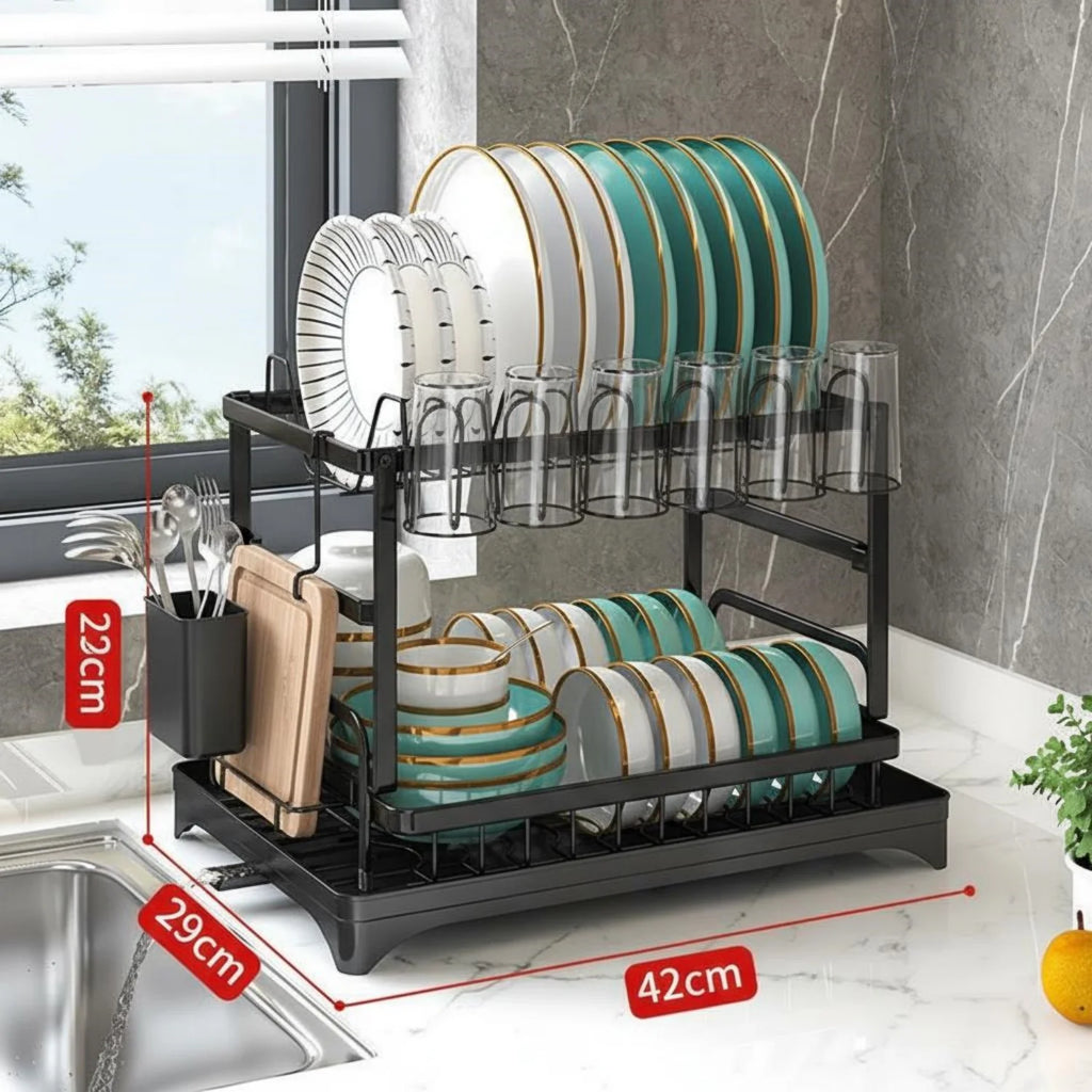 2-Tier Multifunctional Countertop Dish Organizer
