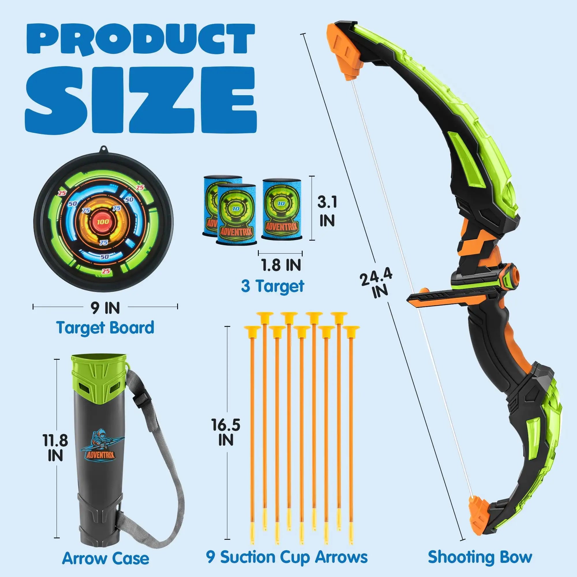 JOYFY Kids Bow & Suction  Cup Arrow Set with LED Flash Lights Outdoor Play for Kids 6-12