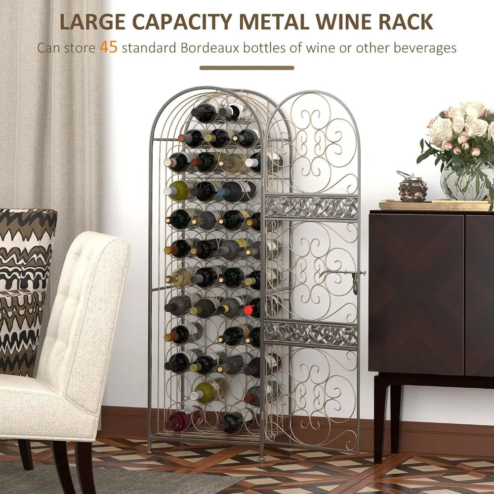 Floor Standing Antique Bronze 45 Bottle Wine Rack with Lock