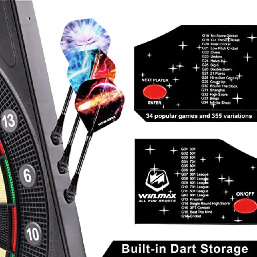 Electronic Dart Board 12 Soft Tip Darts, 34 Games, 355  Auto Scoring, and 100 Additional Tips
