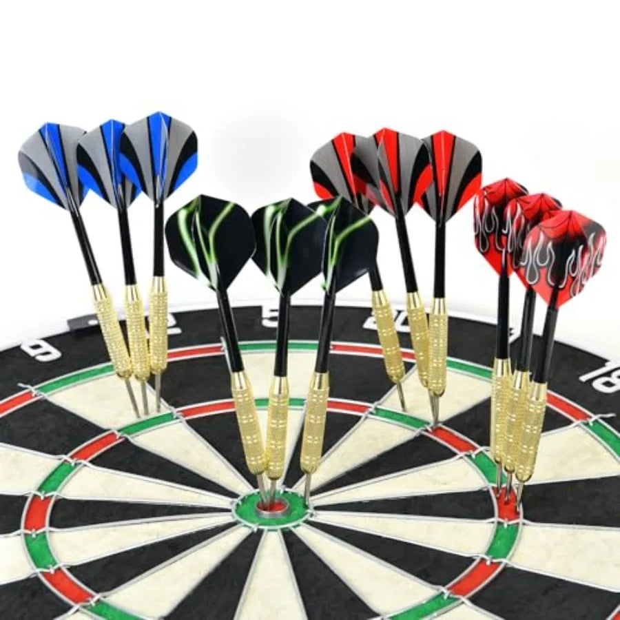 Dartboard with Staple-Free Bullseye 18g Steel Tip Darts Set 12 Mounting Kit