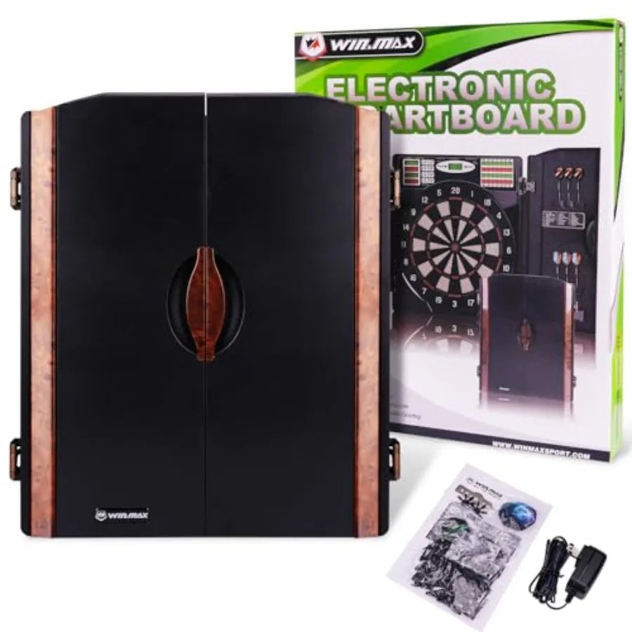 Electronic Dart Board with Cabinet Includes 12 Soft Tip Darts and LED Electric Digital  Board