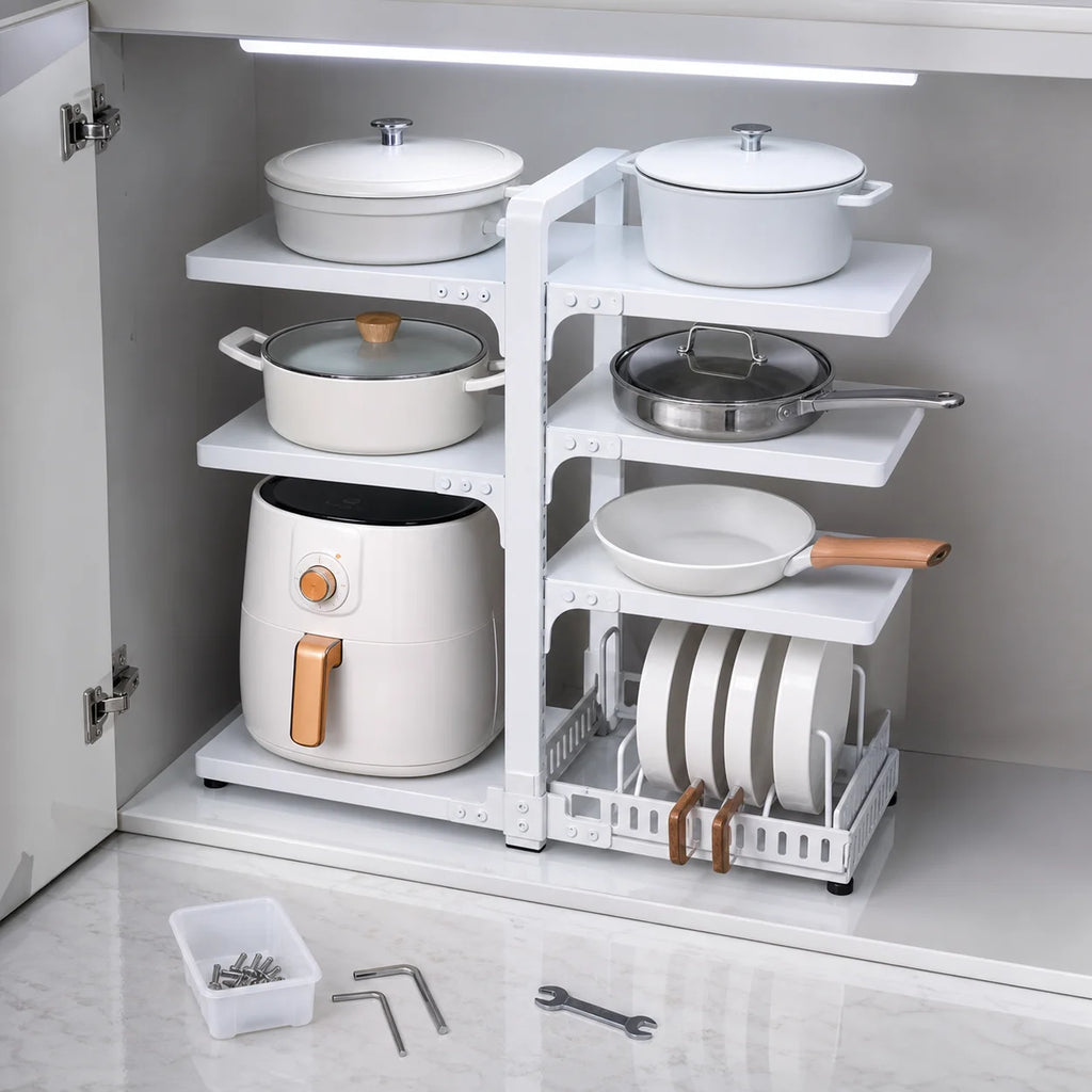 Adjustable Height Layer Stainless Steel Kitchen Storage Rack, Black