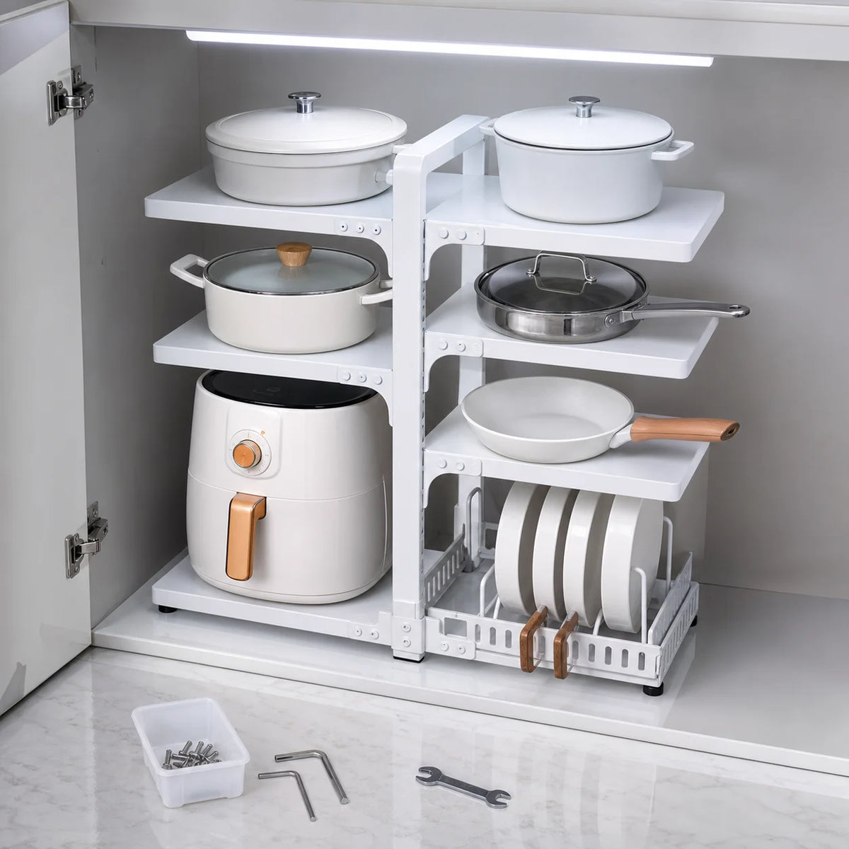 Adjustable Height Layer Stainless Steel Kitchen Storage Rack, Black