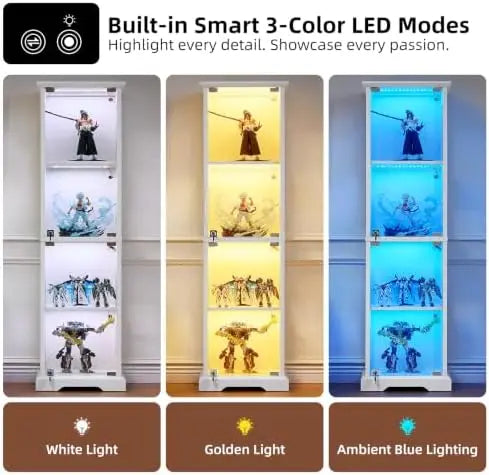Wooden Curio Cabinet with 3 Color LED  Lighting with Motion Detector