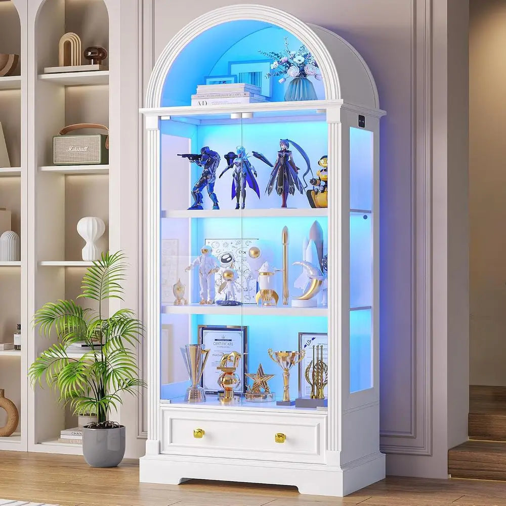 72" Tall Curio Cabinet with Human Sensor Lights, 4-Tier Display Case