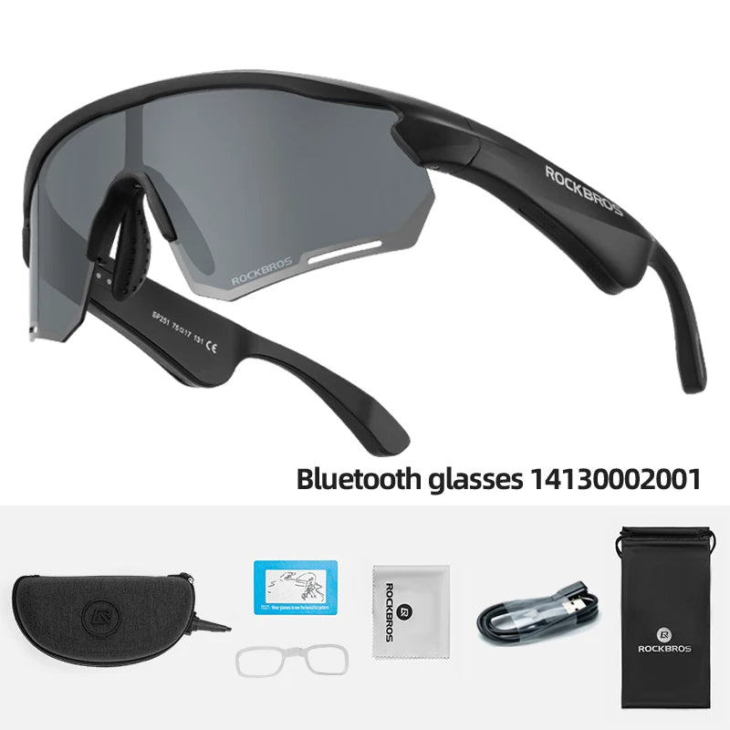 ROCKBROS Polarized Cycling Glasses with Wireless Bluetooth 5.2 Headset