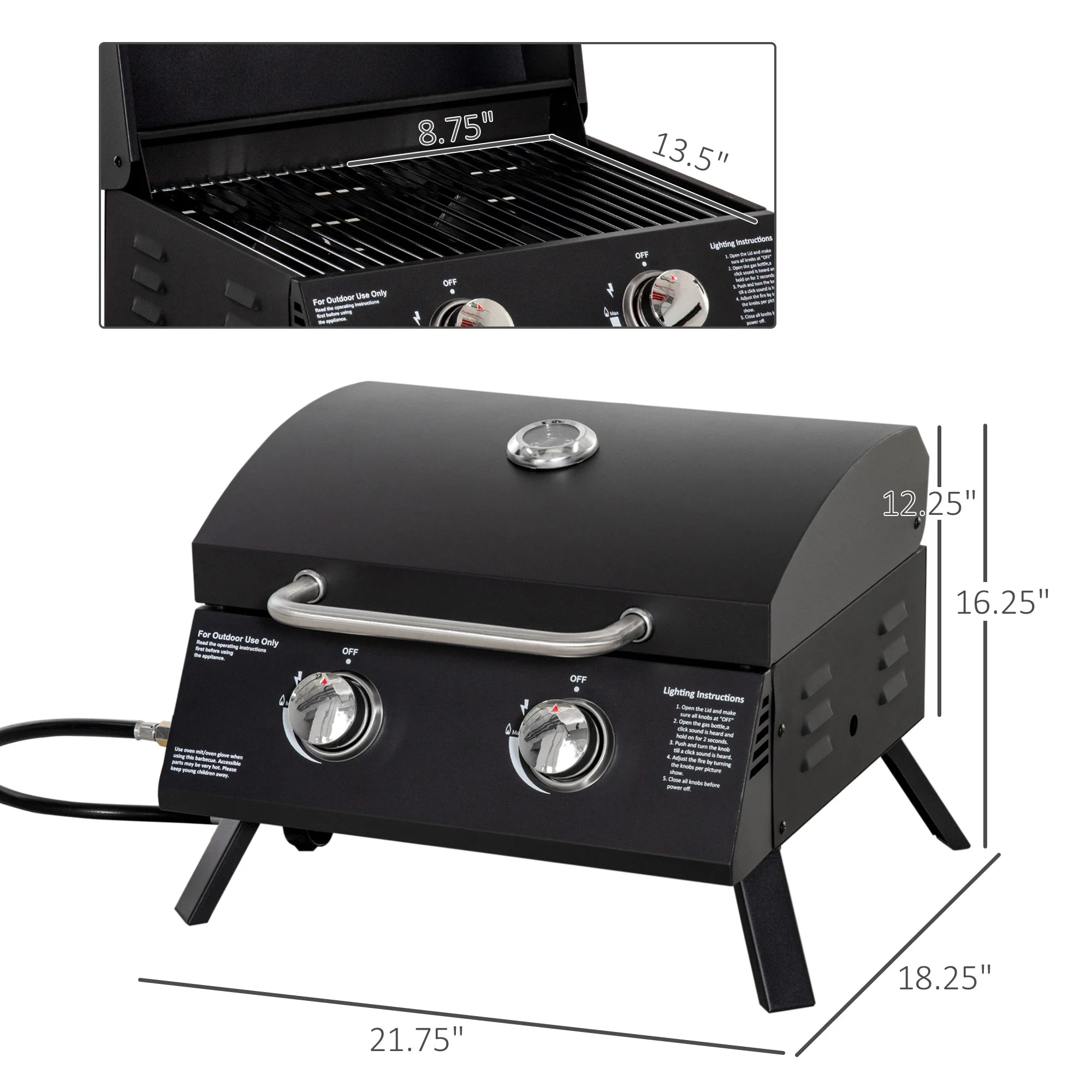 Outsunny 2 Burner Propane Gas Grill Portable with Foldable Legs