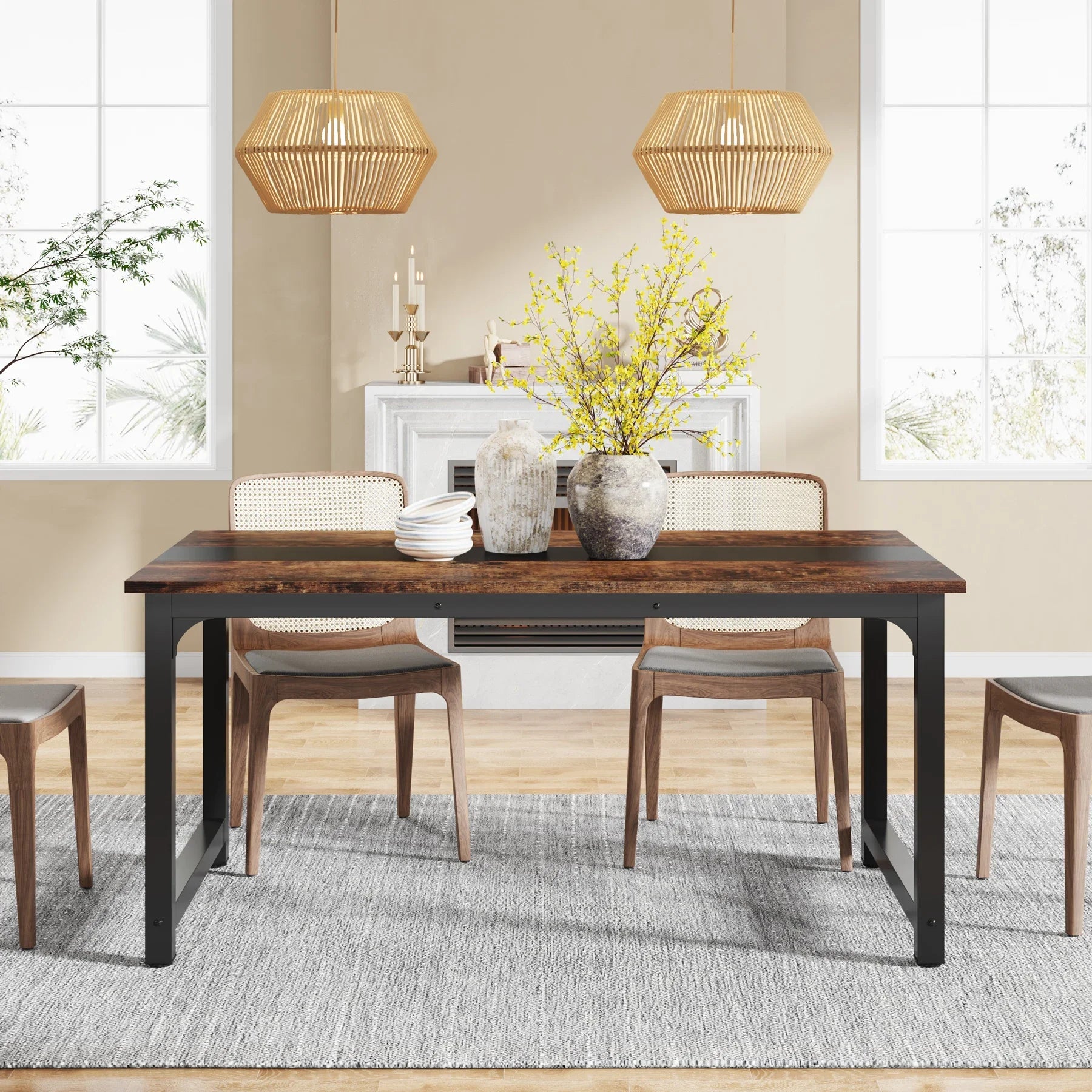Tribesigns Rectangular Industrial Kitchen Table for 6-8 Persons