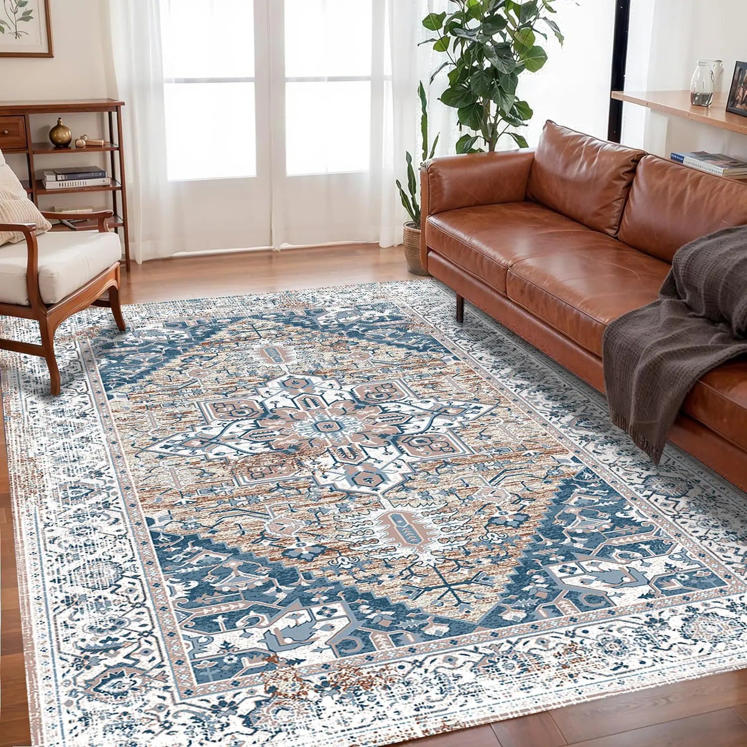 VIKAMA Bohemian Vintage Rug - Stain-Resistant and Easy-Care Floor Mat