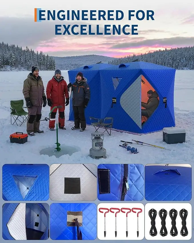 Insulated Winter Fishing Tent, 6-8 Person Portable Hub-Style Tent