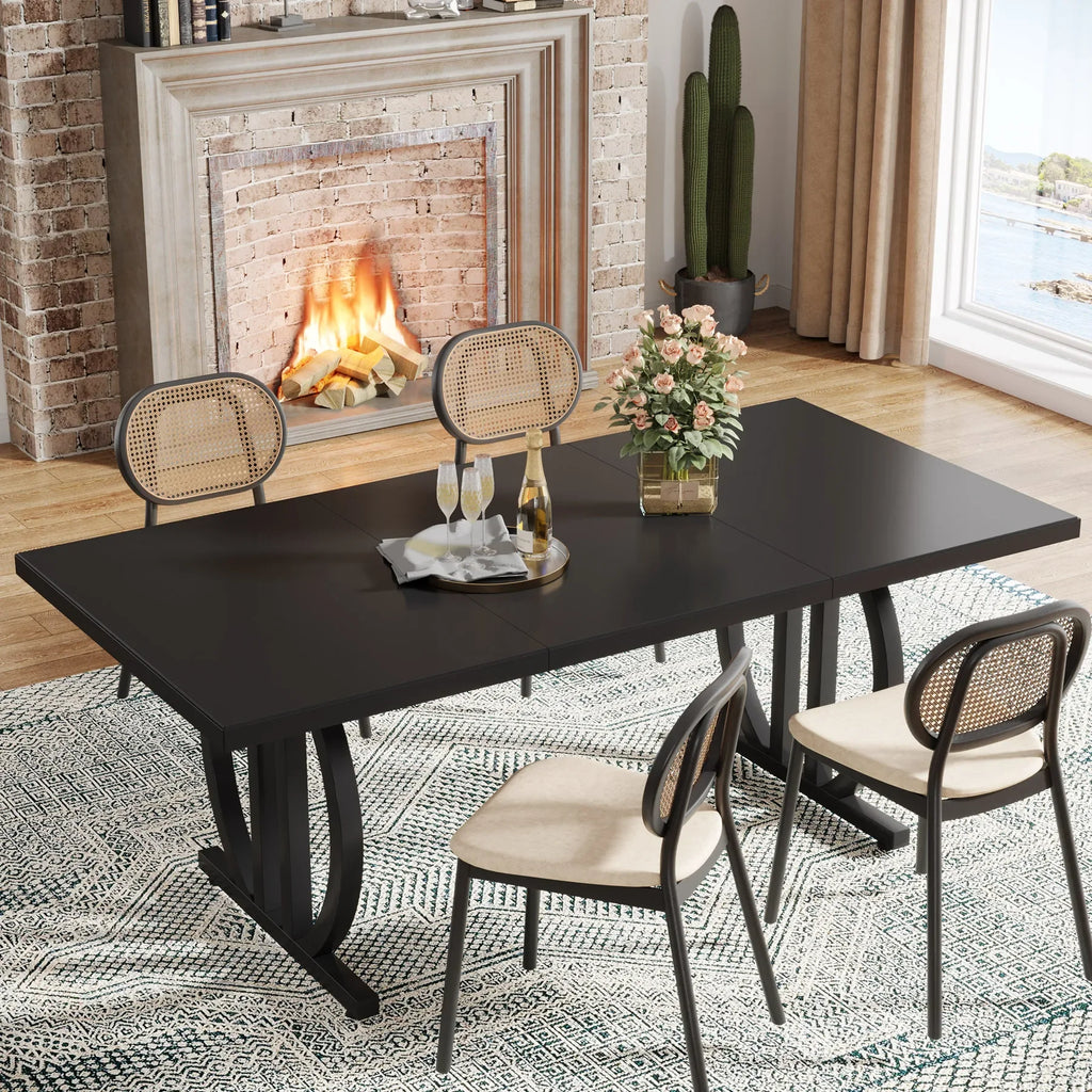 Tribesigns 63" Modern Large Dining Table with Metal Frame for 4-6 People