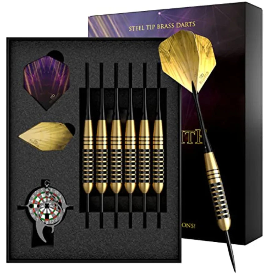 Premium Steel Tip Darts Set - Professional Darts, Brass Barrels, Metal Tip Darts, Extra Flights, 12 Aluminum Shafts 35/48, O-Ri