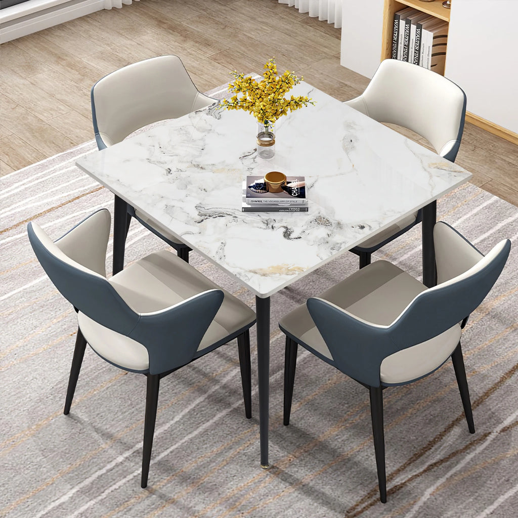 Mid-Century Stone and Marble Dining Table with Metal Legs for 4 People