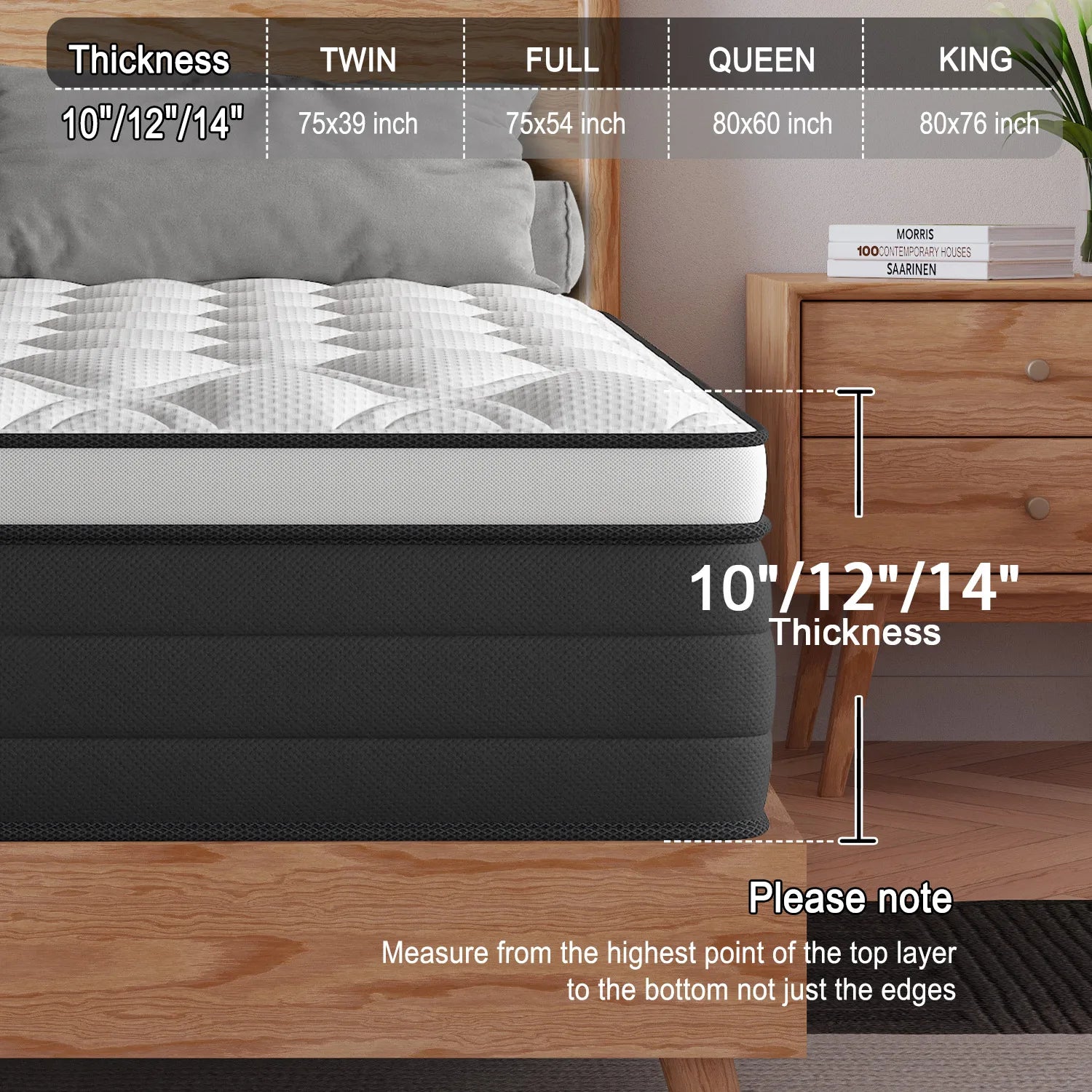 12/14" Euro Top Hybrid Memory Mattresses Medium Firm