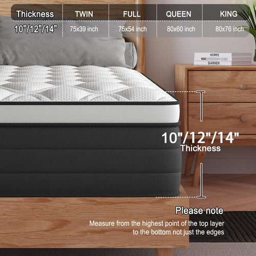 12/14" Euro Top Hybrid Memory Mattresses Medium Firm