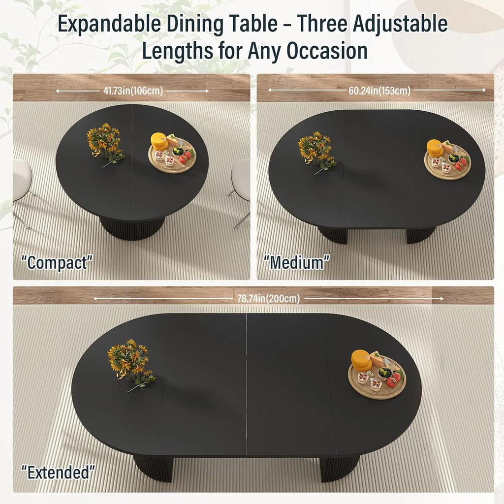 41-78" Modern Oval Extendable Dining Table with Stylish Fluted Base for 4-8 People
