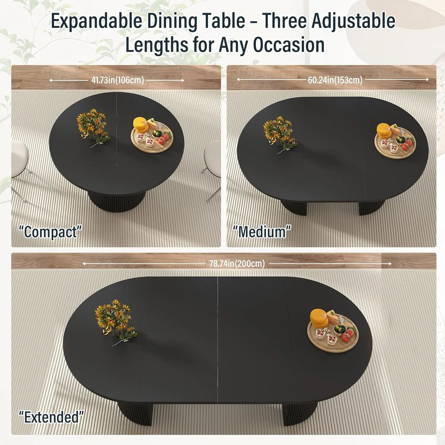 41-78" Modern Oval Extendable Dining Table with Stylish Fluted Base for 4-8 People