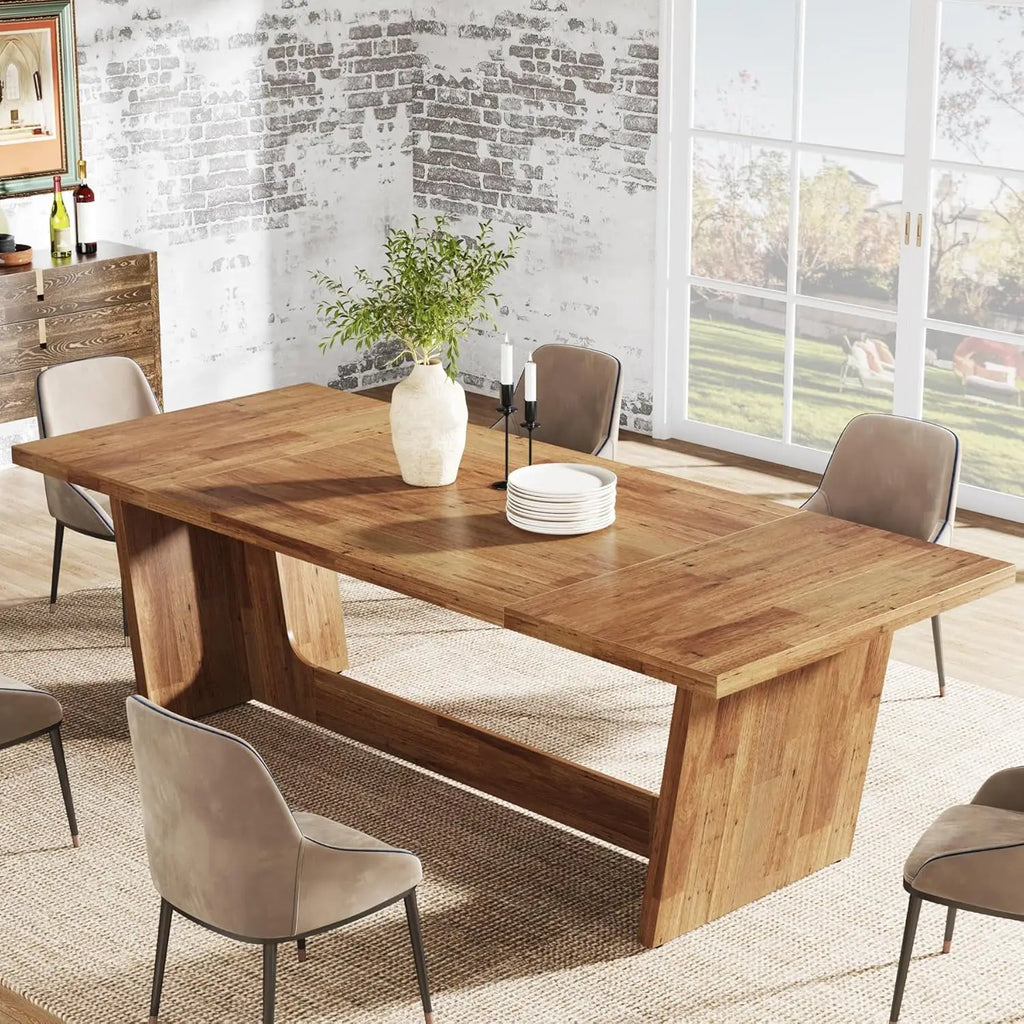 Rectangular Farmhouse Kitchen Table with Solid Pedestal