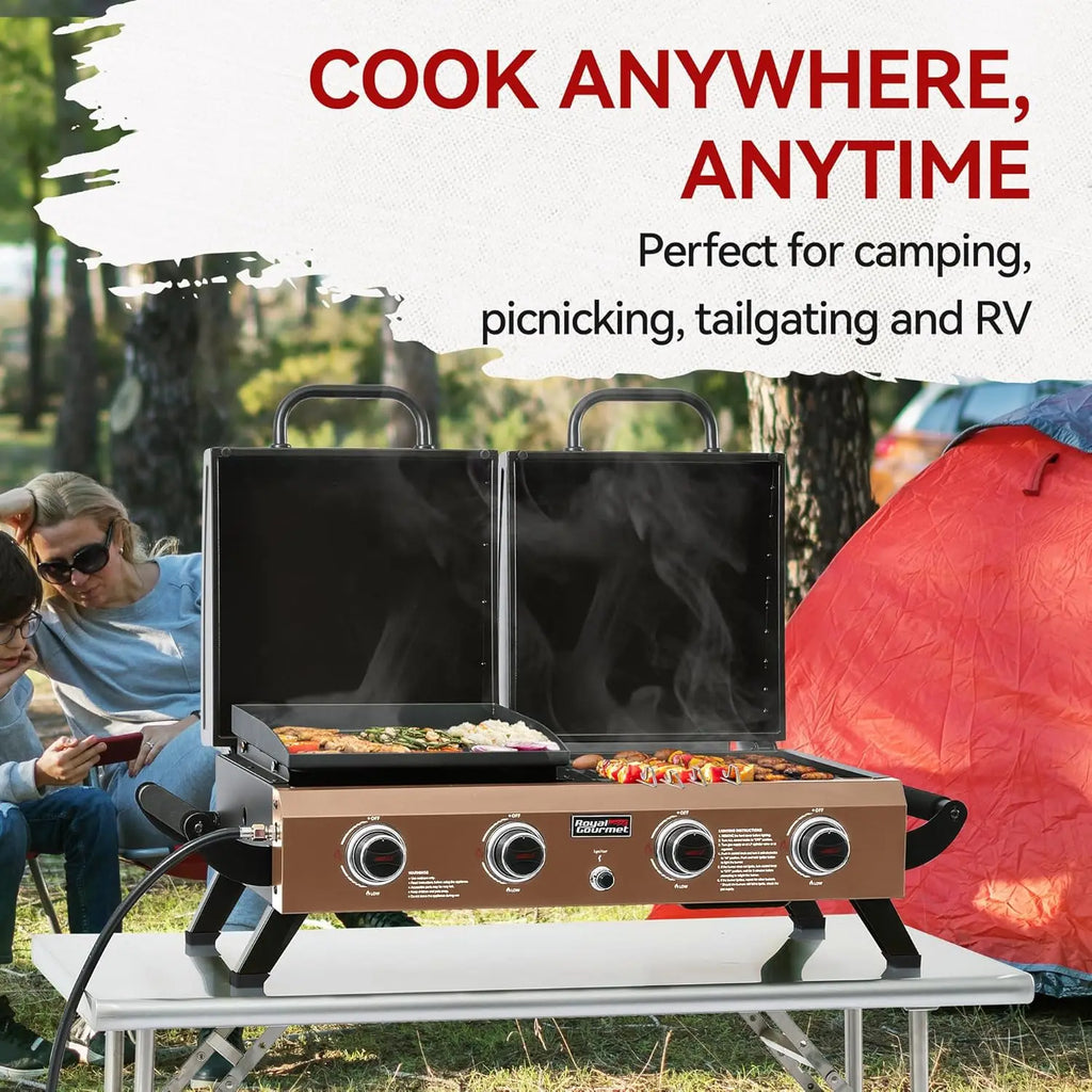 GD4002TPY Portable Propane Gas Grill & Griddle Combo with Hood with 4-Burners