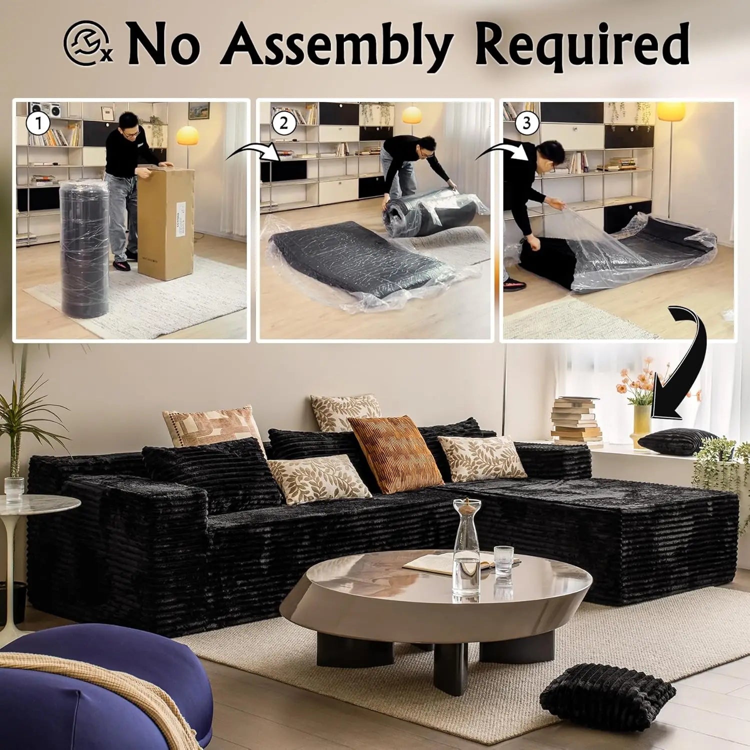 Corduroy Sectional Couch with L-Shape Chaise