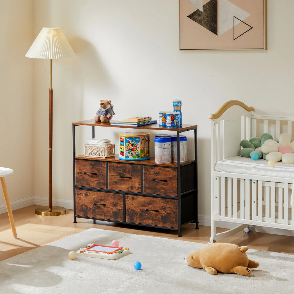 JHK  TV Stand with 5 Storage Drawers