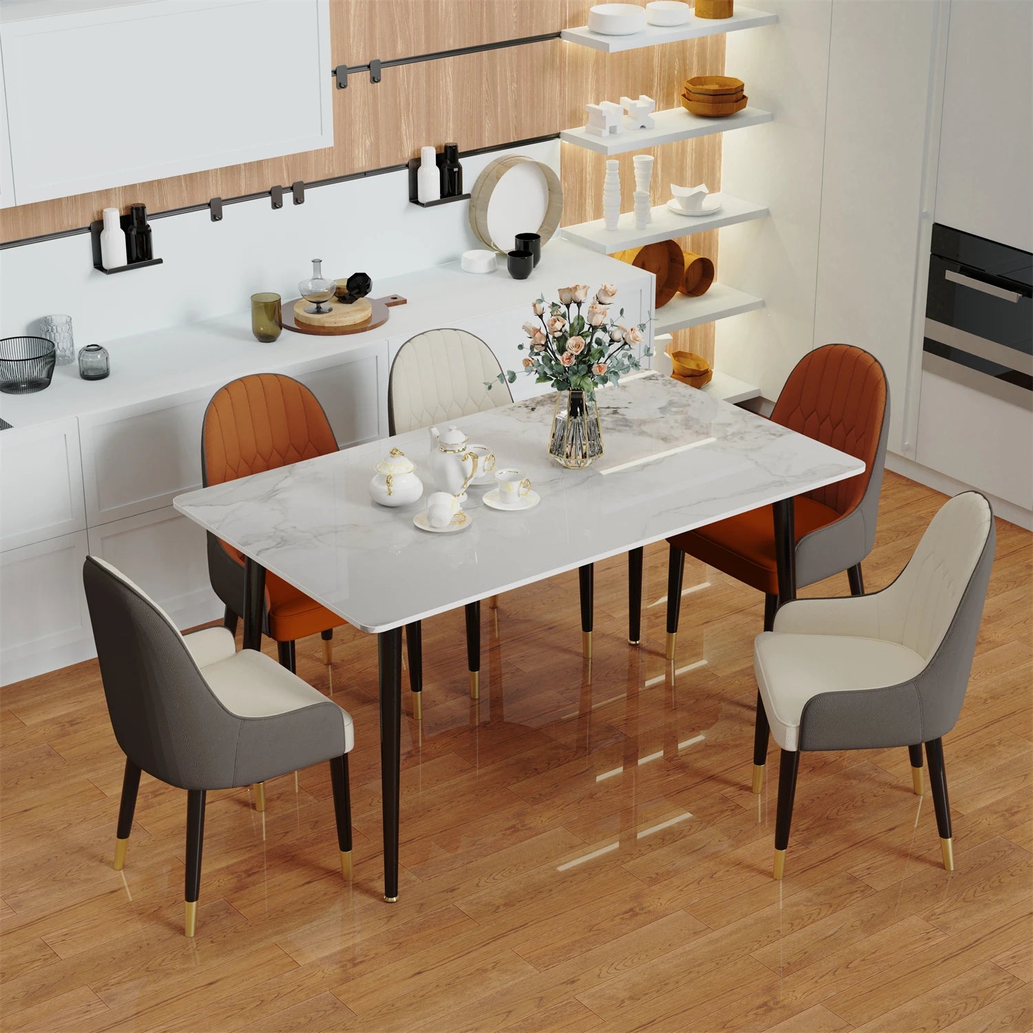Rectangular Marble Dining Table for 4-6 People