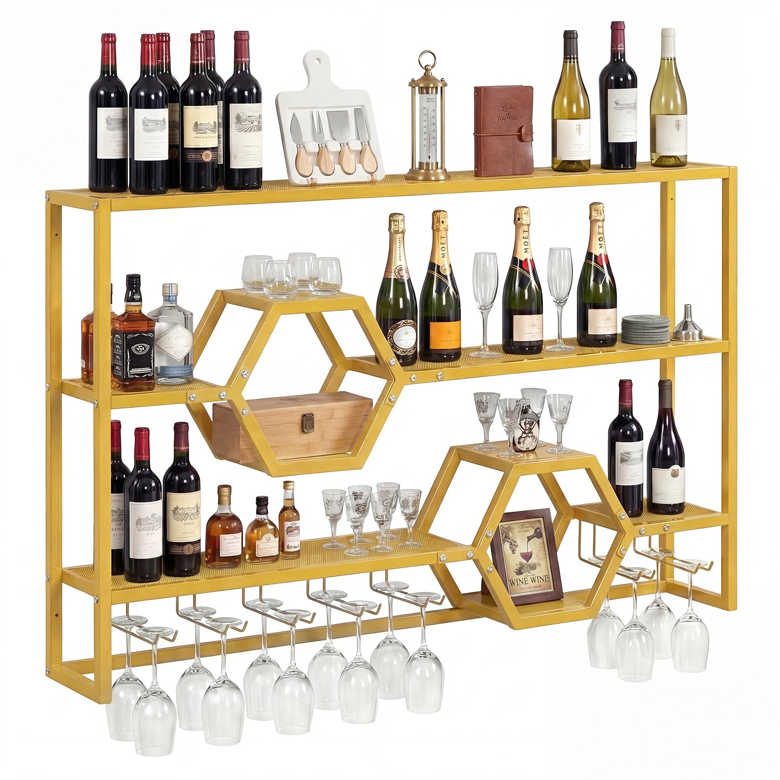 47" Wall Mounted Wine Rack w/ Glass Holder