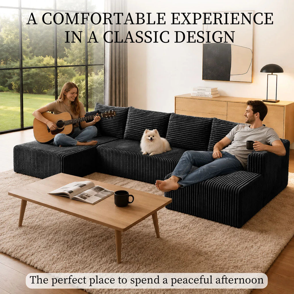 132in Modular U-Shaped Sectional Sofa with Double Chaise Lounges, 8-Piece Corduroy Oversized Pit Couch, Seats 6