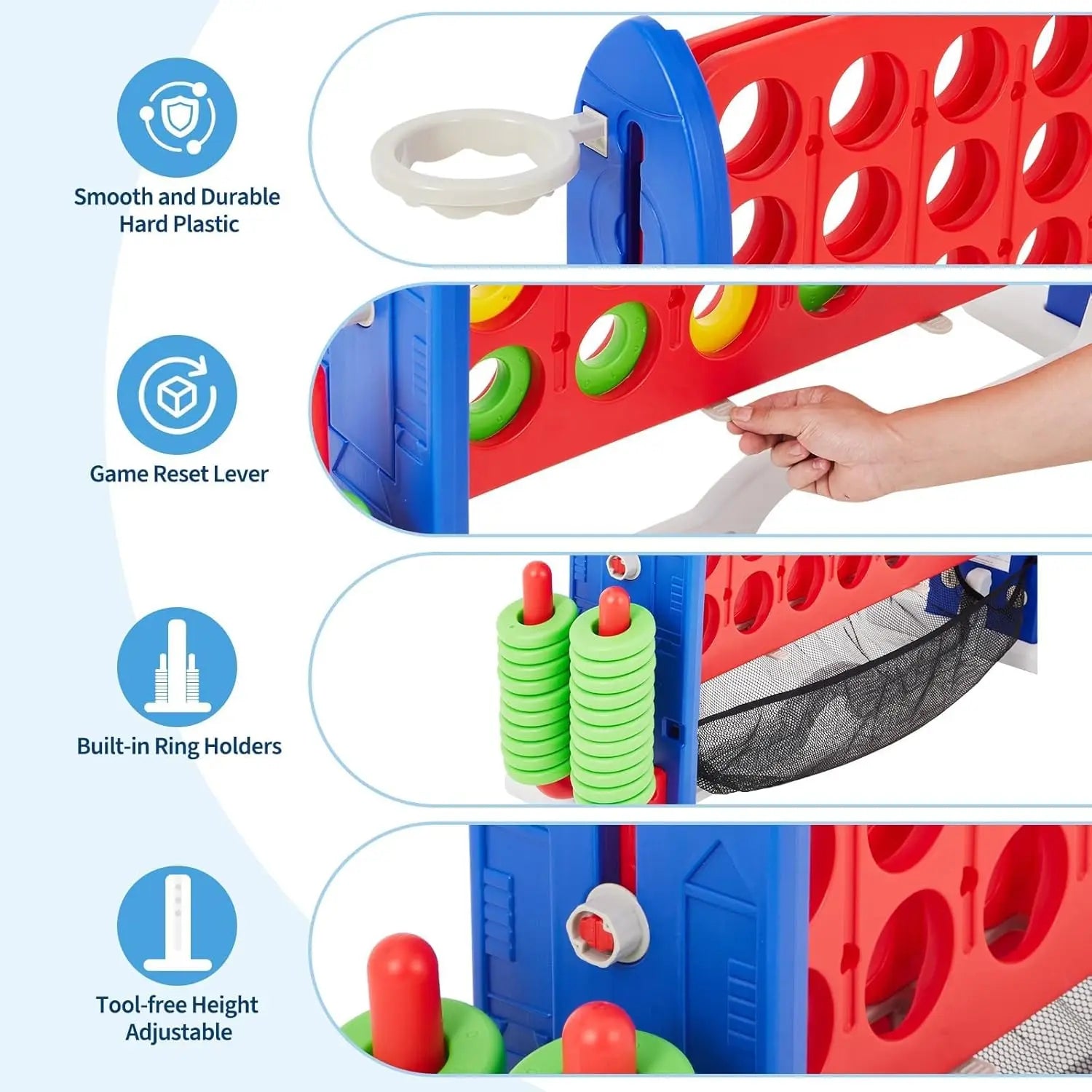 Adjustable Height Giant Connect 4 Game, Golf, Basketball, Ring Toss with Mesh Board and Carry Bag for Indoor/Outdoor Play