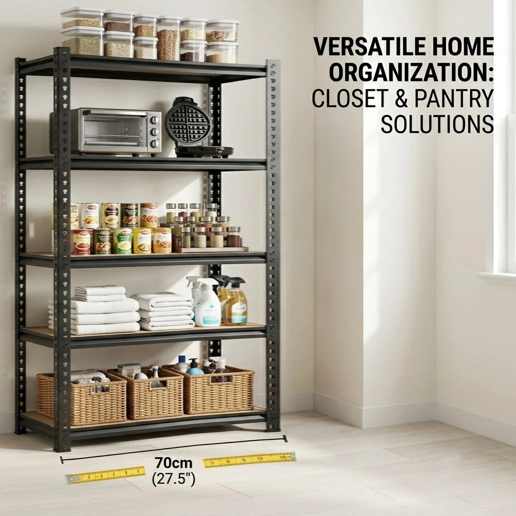 Slim 5-Tier Metal Shelving Heavy Duty Adjustable Storage Rack