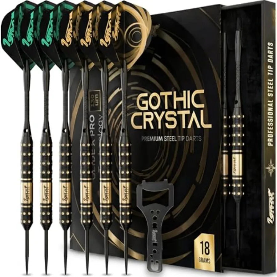 6 Micro-Engineered Brass Barrel Steel Tip Darts with Sharpening Stone for Casual or Seasoned Players