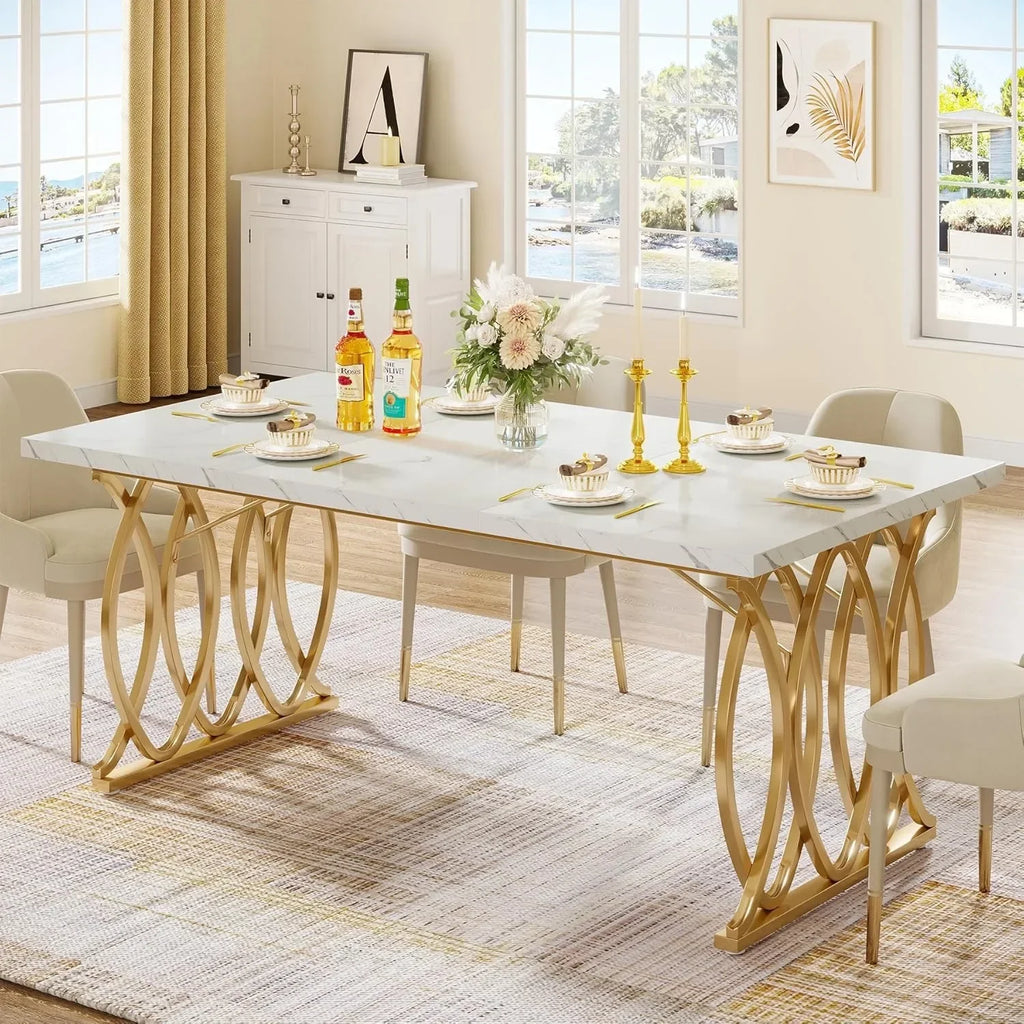 63" Modern Faux Marble Rectangular Dining Table for 4-6 People