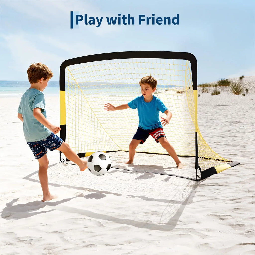 Pop Up Soccer Goal Set of 2 Backyard Net Portable with Ball Cones and Pump