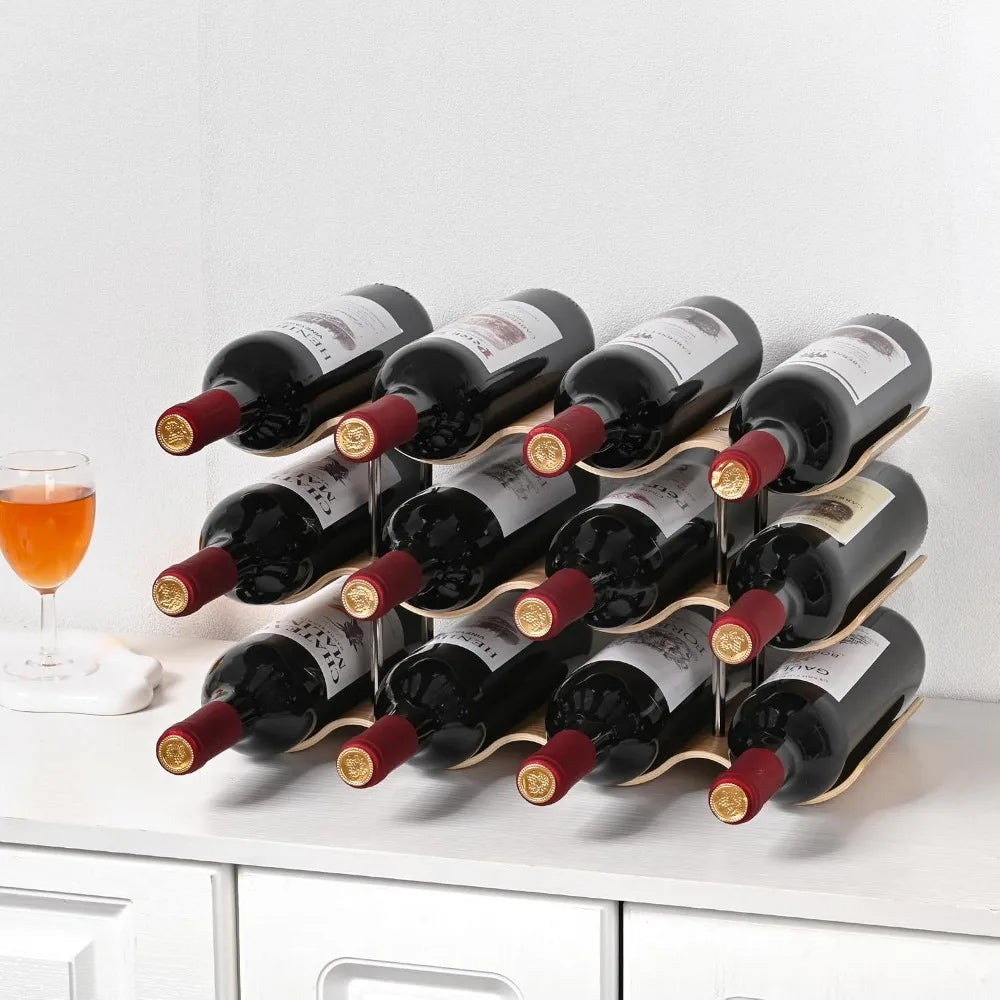 3-Tier Wood Wine Countertop Rack for 12 Bottles