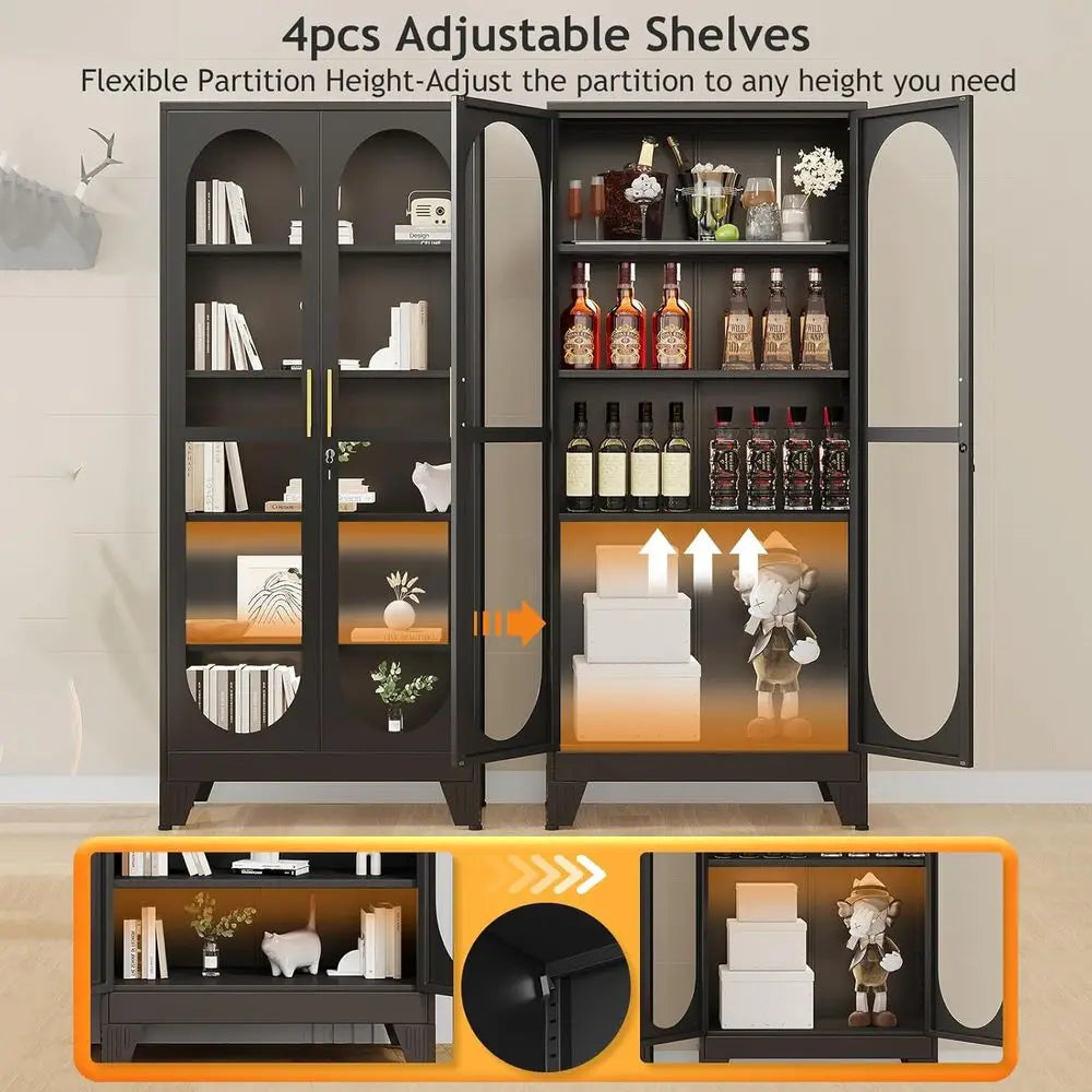 71"Curio Cabinet with Glass Doors, 4 Adjustable Shelves