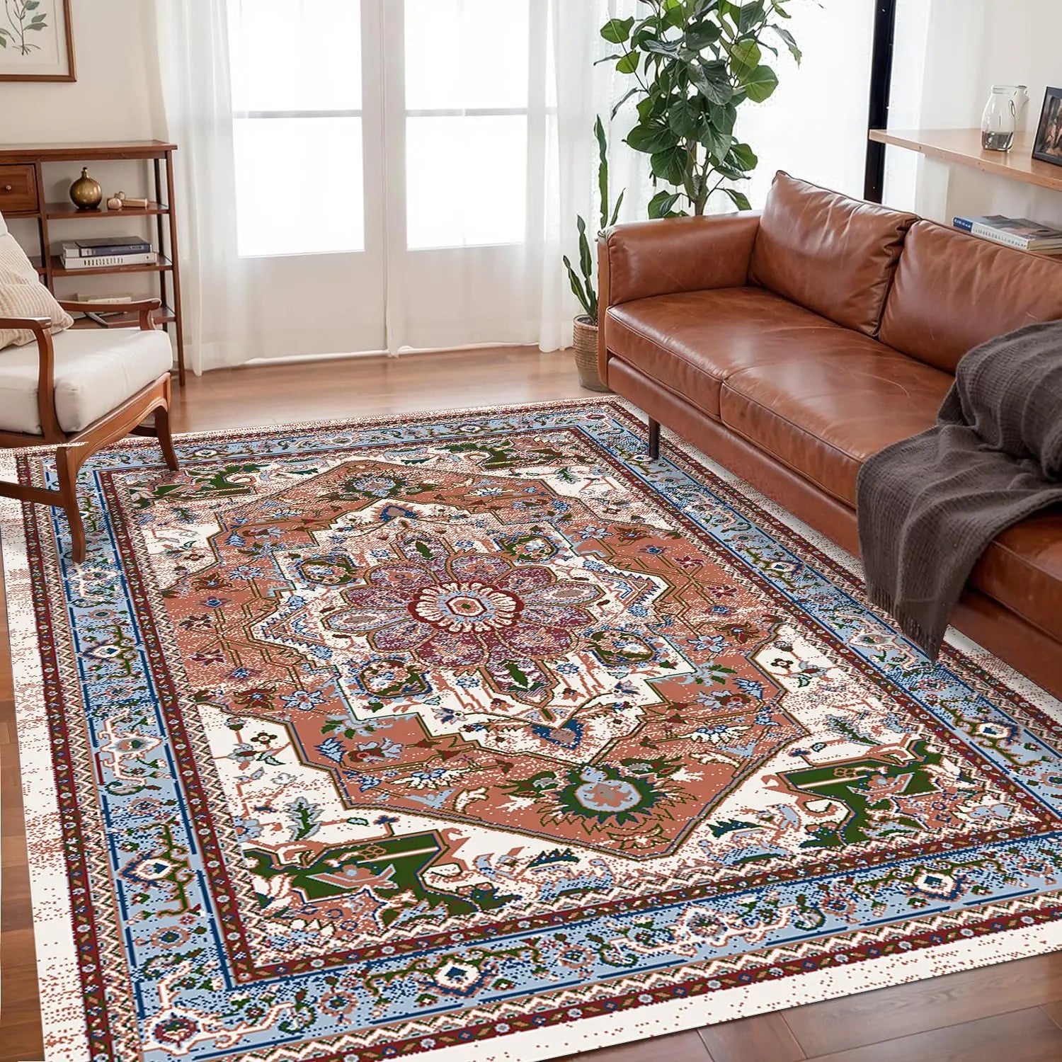 VIKAMA Bohemian Vintage Rug - Stain-Resistant and Easy-Care Floor Mat