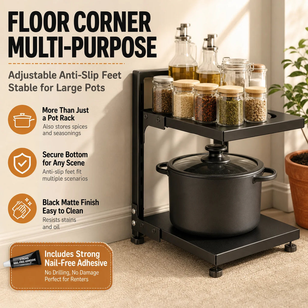 Adjustable Stainless Steel Kitchen Storage Rack .Black
