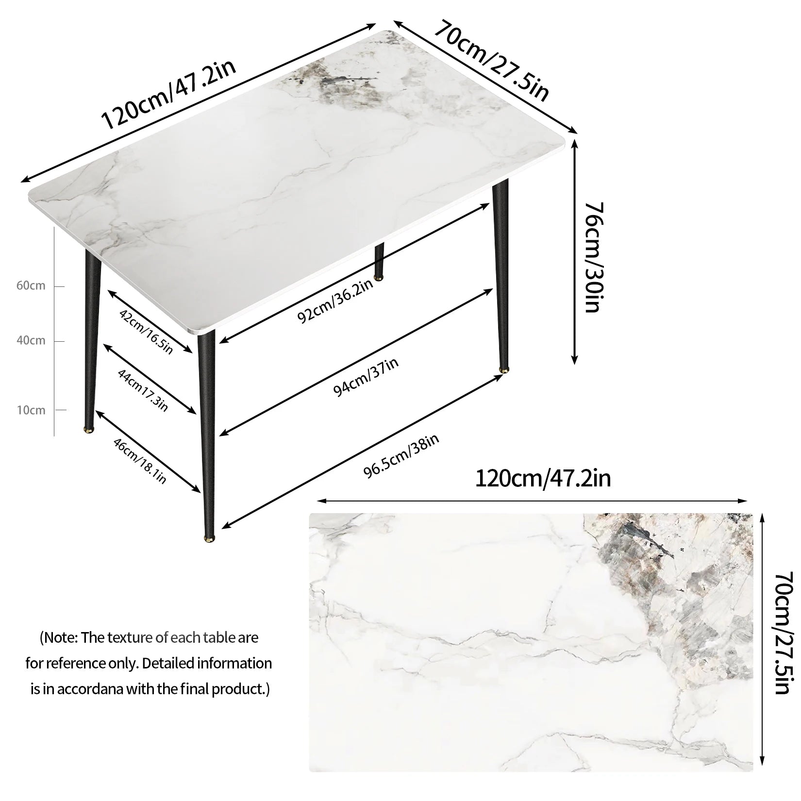 Rectangular Marble Dining Table for 4-6 People
