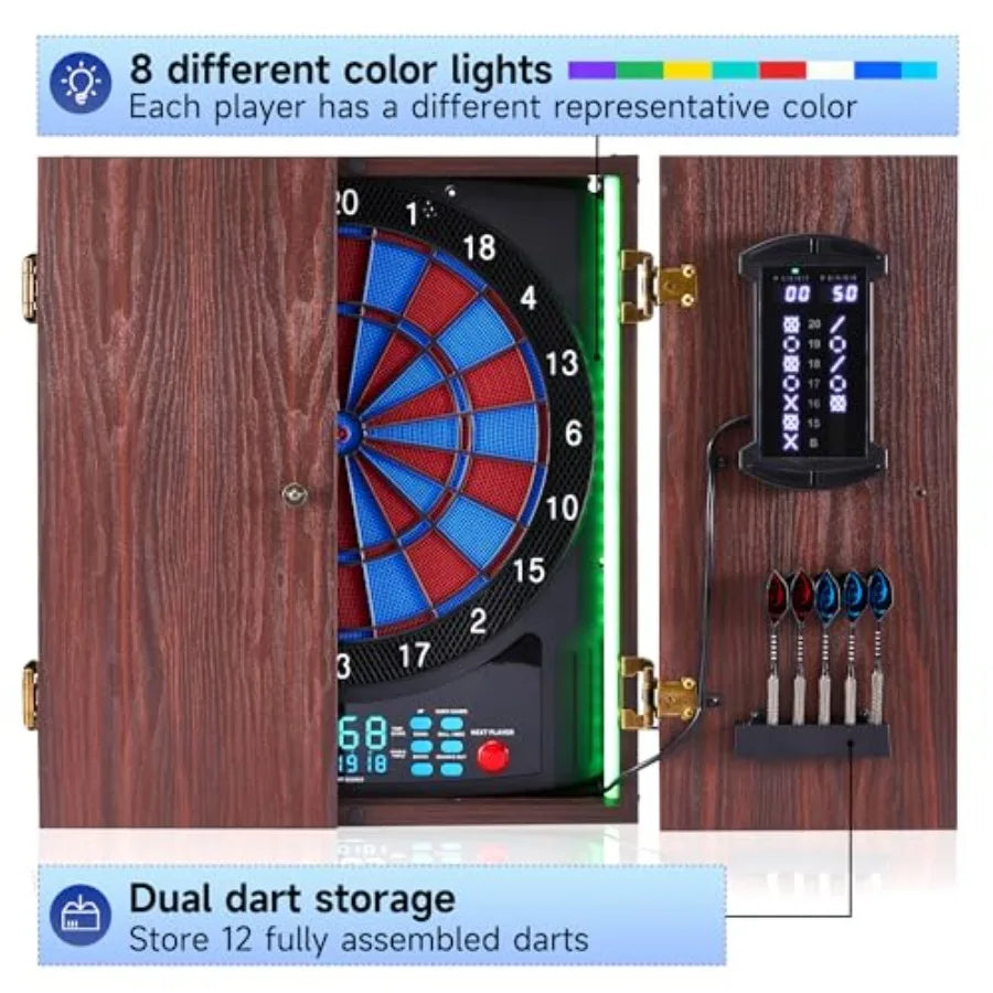 Electronic  Digital Dart Board with Cabinet and Light Strips Soft Tips