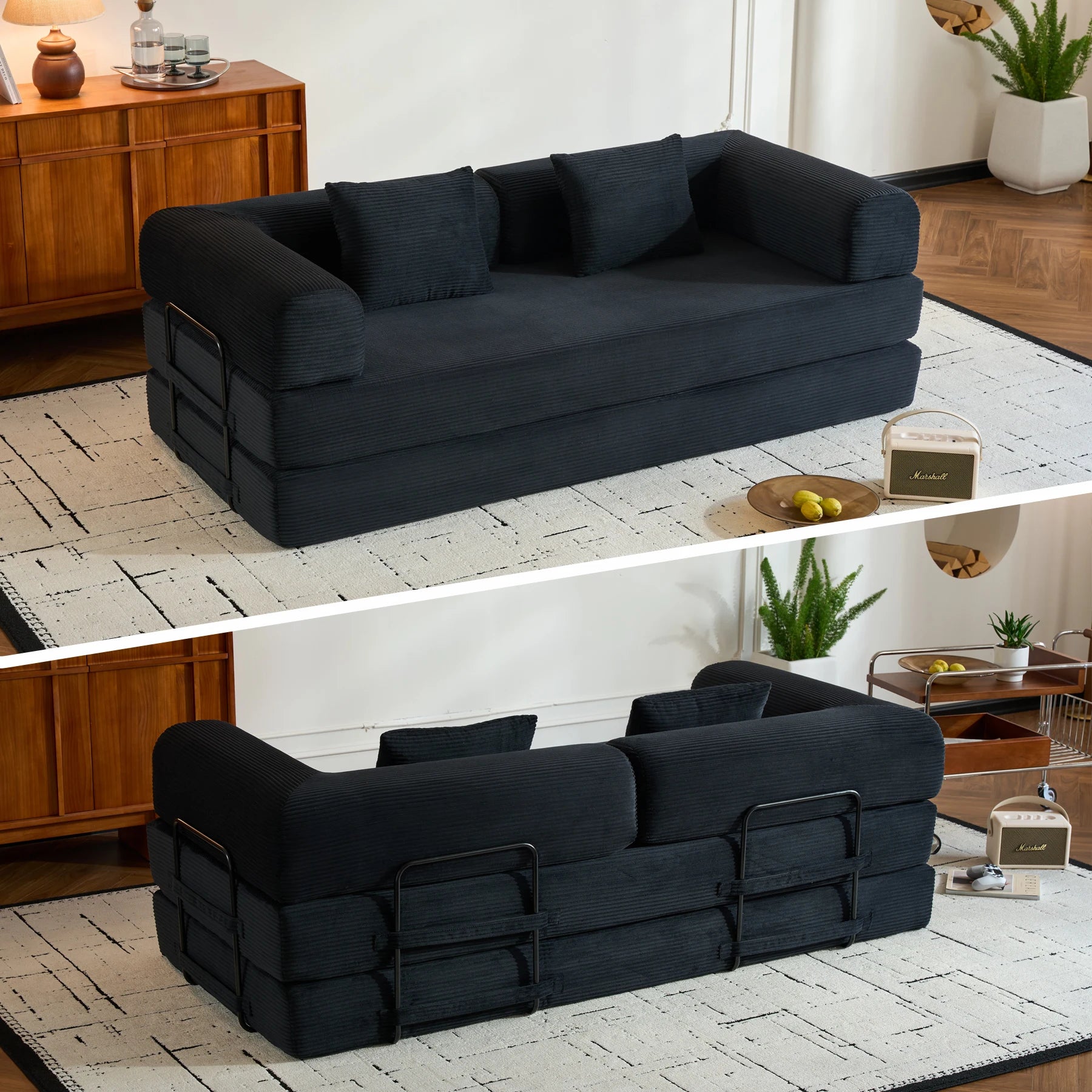 Oversized Corduroy Convertible Futon Bed and Loveseat for Small Spaces