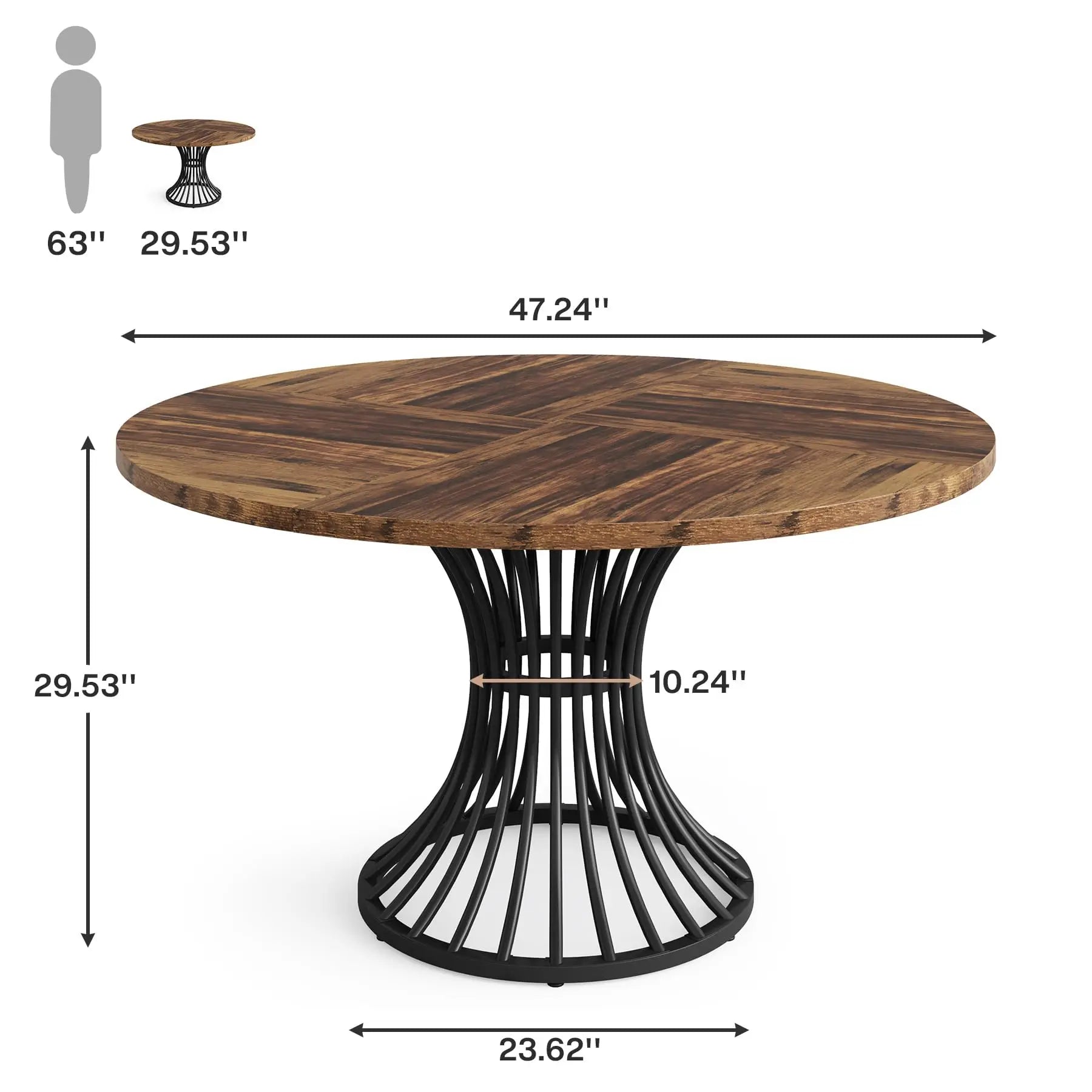 Tribesigns 47" Wooden Round Dining Table with Metal Base for 4-6 People