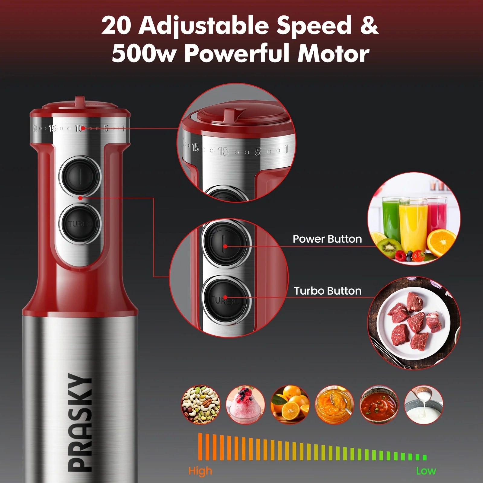 PRASKY 5-in-1 Blender with High Power Motor & Multi-Attachments