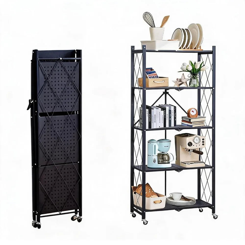Heavy Duty 5-Tier Collapsible Metal Storage Rack with Wheels